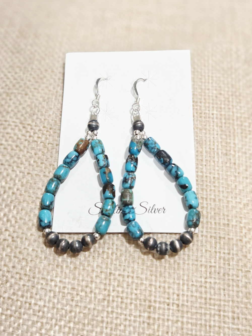 Turquoise Bead Hoop Earrings - 925 Sterling Silver